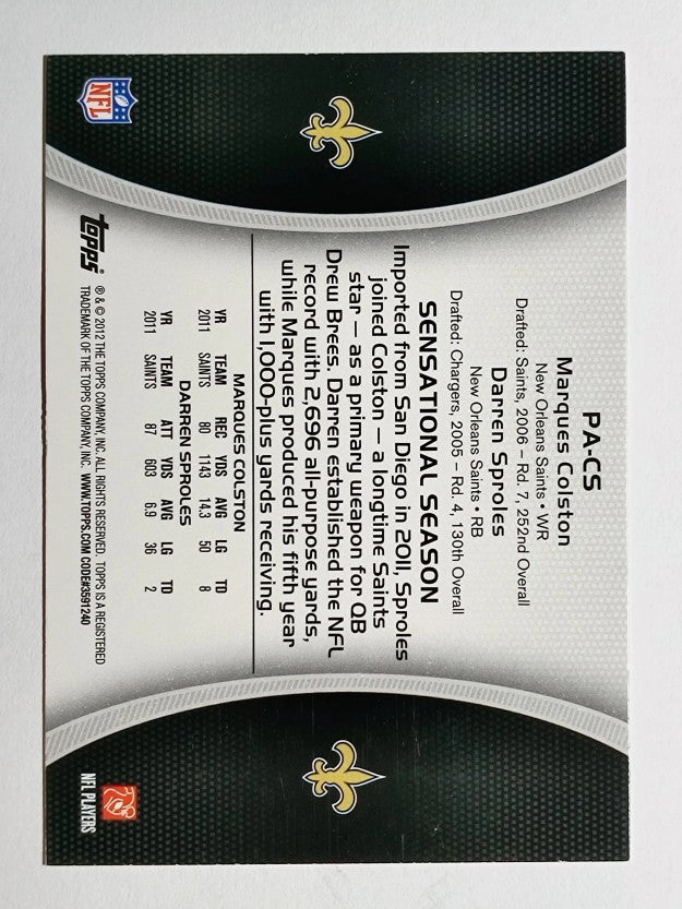 2012 Topps Paramount Pairs #PACS Marques Colston/Darren Sproles