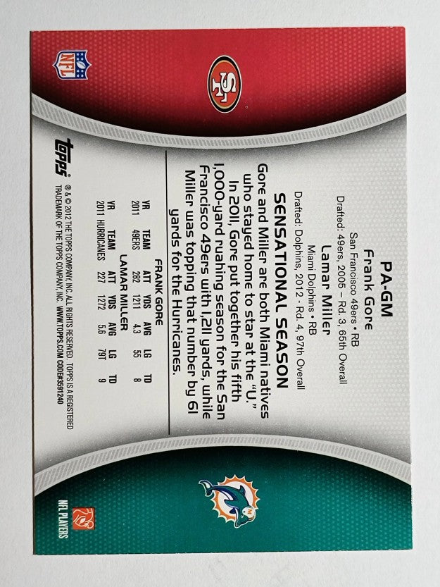 2012 Topps Paramount Pairs #PAGM Frank Gore/Lamar Miller