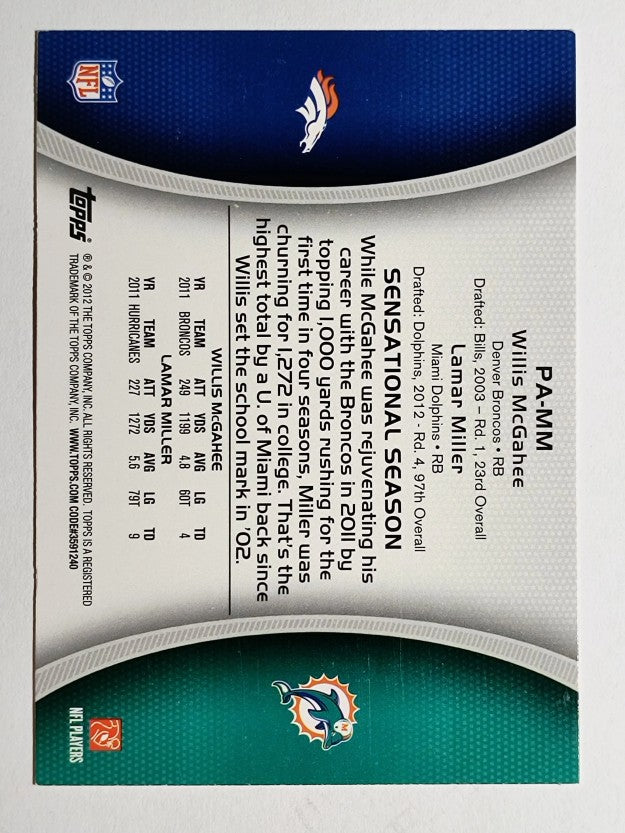 2012 Topps Paramount Pairs #PAMM Willis McGahee/Lamar Miller