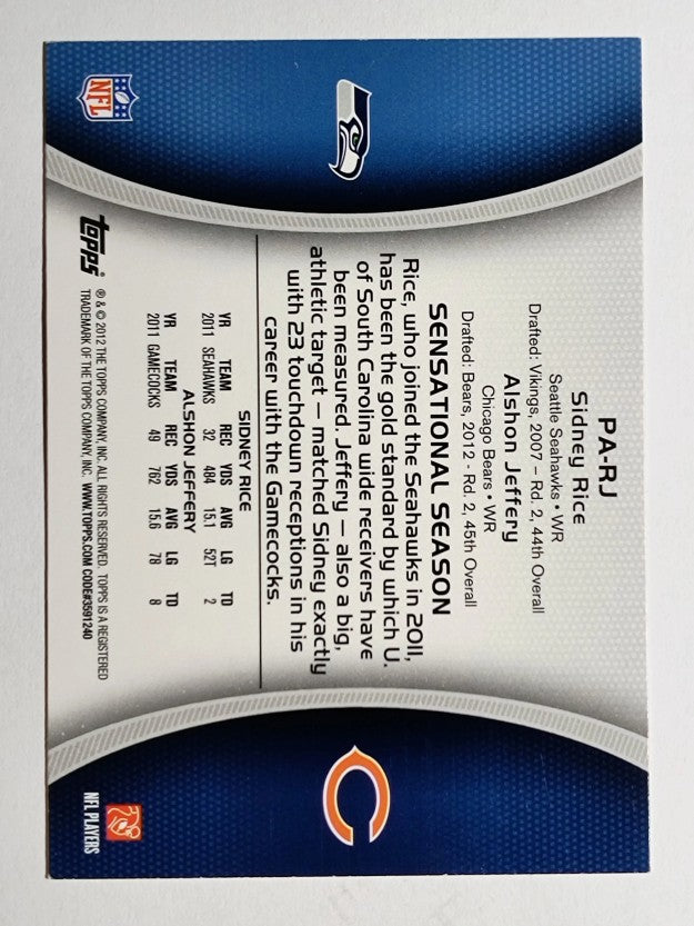 2012 Topps Paramount Pairs #PARJ Sidney Rice/Alshon Jeffery