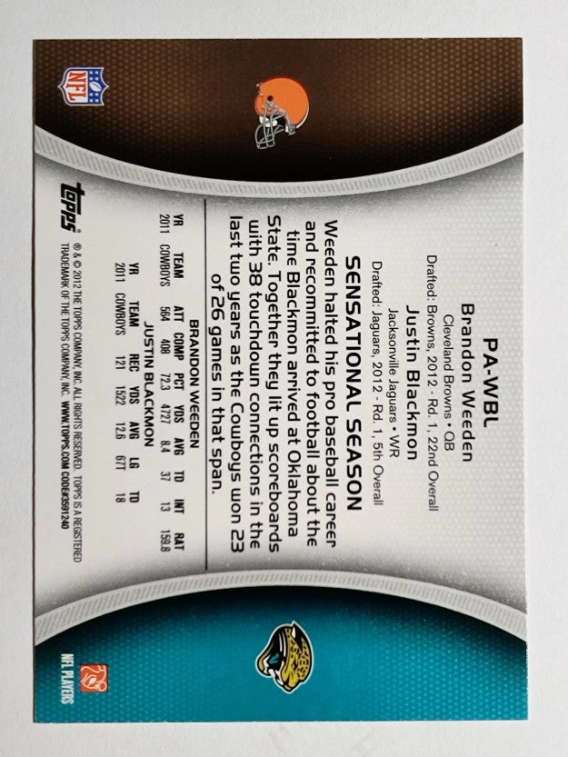 2012 Topps Paramount Pairs #PAWBL Brandon Weeden/Justin Blackmon