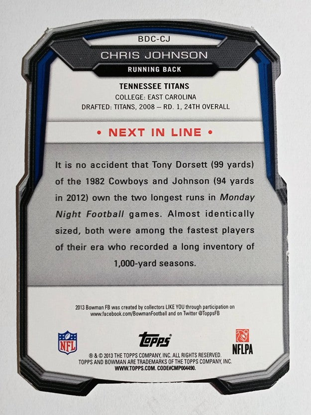 2013 Bowman Die Cut #BDCCJ Chris Johnson