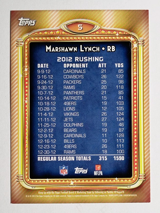 2013 Topps 1000 Yard Club #5 Marshawn Lynch