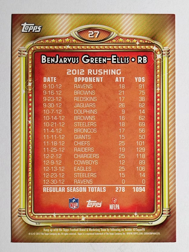 2013 Topps 1000 Yard Club #27 BenJarvus Green-Ellis
