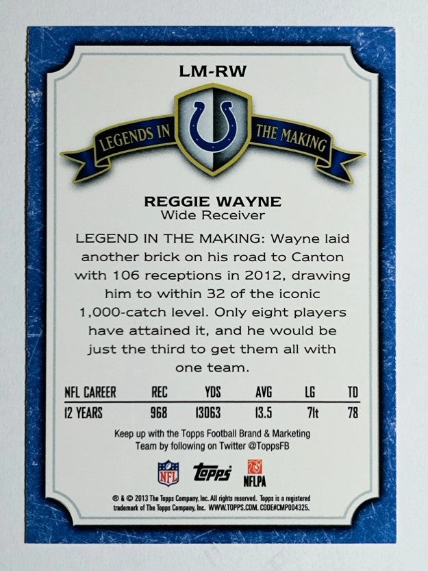 2013 Topps Legends In The Making #LMRW Reggie Wayne