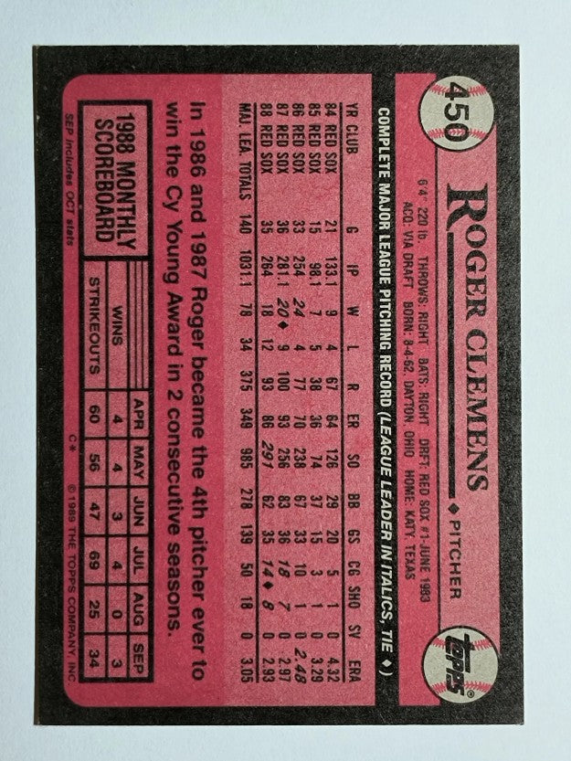 1989 Topps #450 Roger Clemens