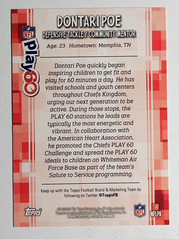 2014 Topps Play 60 Community Mentors #13 Dontari Poe