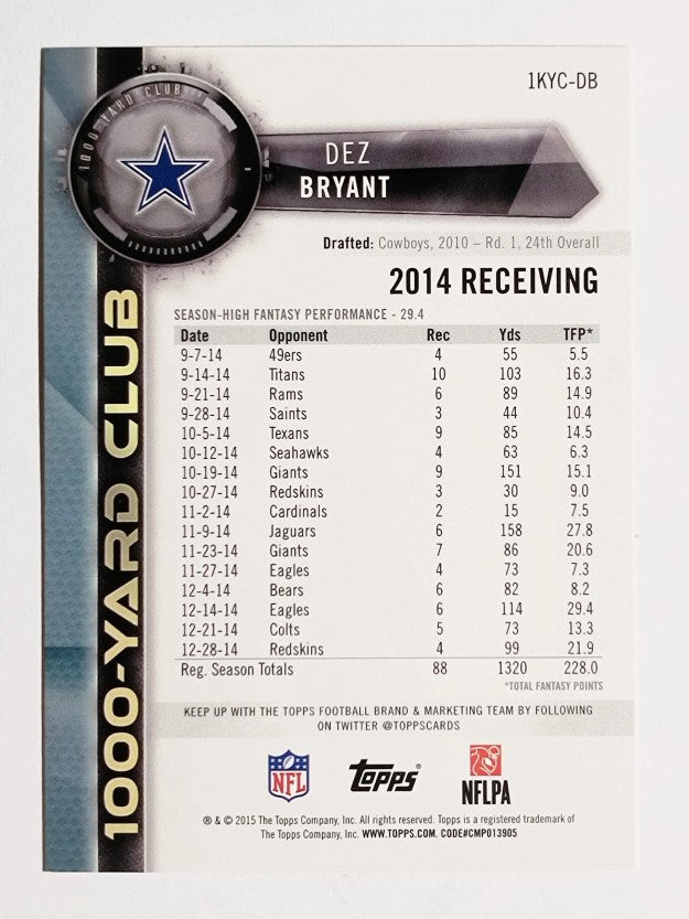 2015 Topps 1000 Yard Club #1KYCDB Dez Bryant