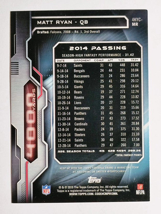 2015 Topps 4000 Yard Club #4KYCMR Matt Ryan