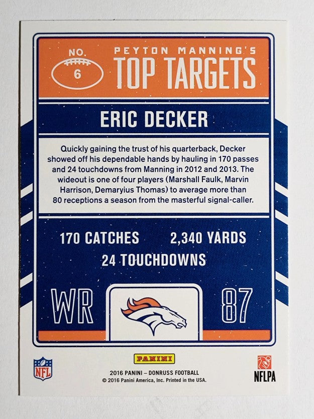 2016 Donruss Peyton Manning Top Targets #6 Eric Decker/Peyton Manning