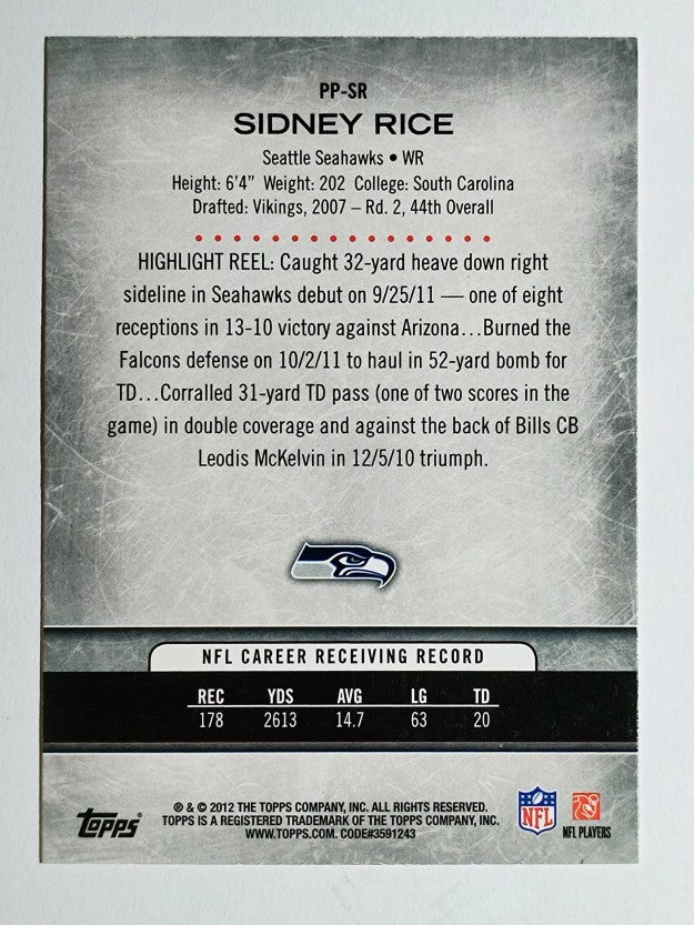 2012 Topps Prolific Playmakers #PPSR Sidney Rice