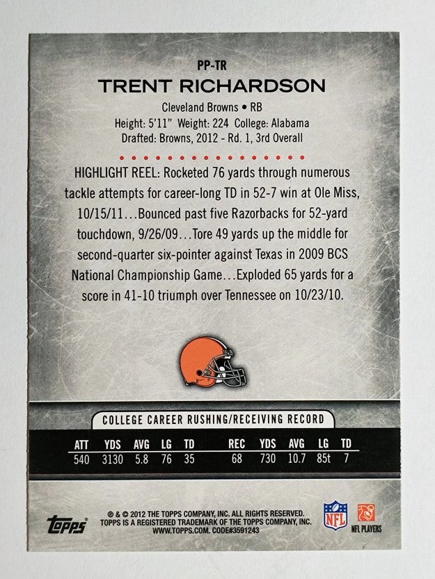 2012 Topps Prolific Playmakers #PPTR Trent Richardson