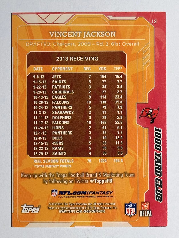 2014 Topps 1000 Yard Club #12 Vincent Jackson