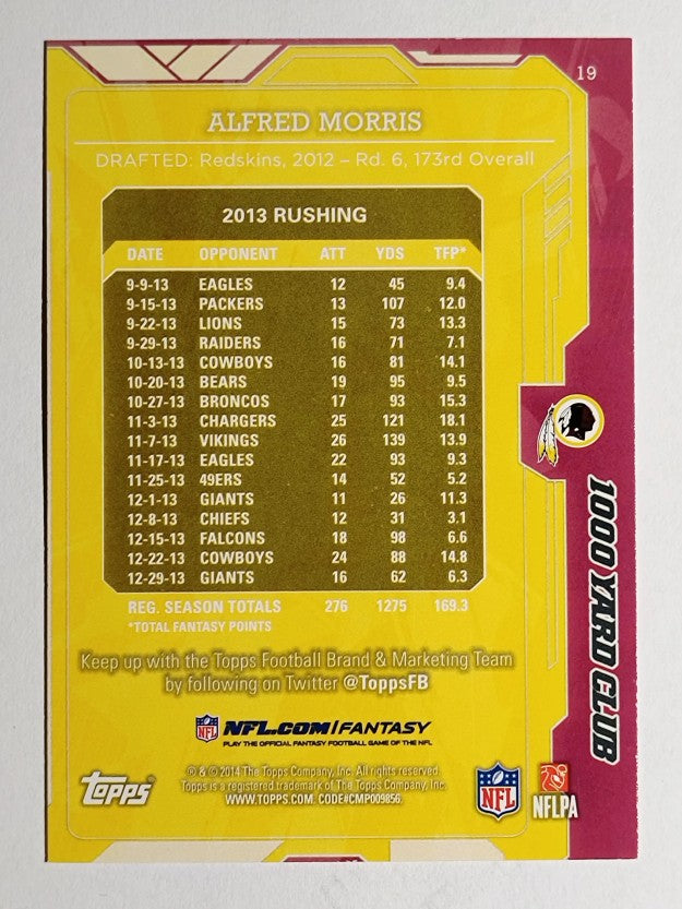 2014 Topps 1000 Yard Club #19 Alfred Morris