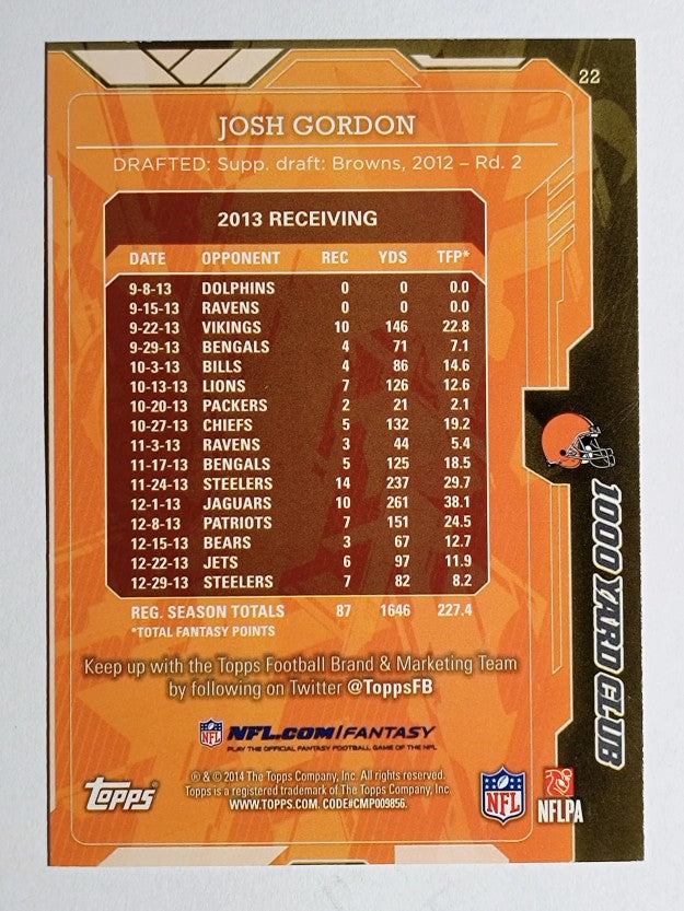 2014 Topps 1000 Yard Club #22 Josh Gordon