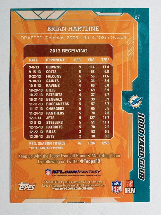2014 Topps 1000 Yard Club #27 Brian Hartline