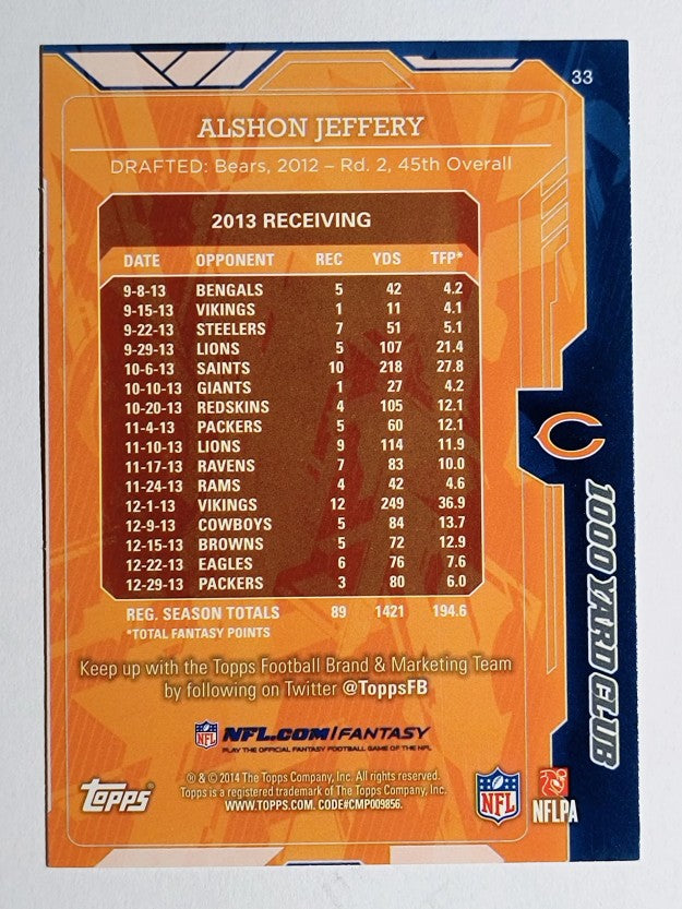 2014 Topps 1000 Yard Club #33 Alshon Jeffery