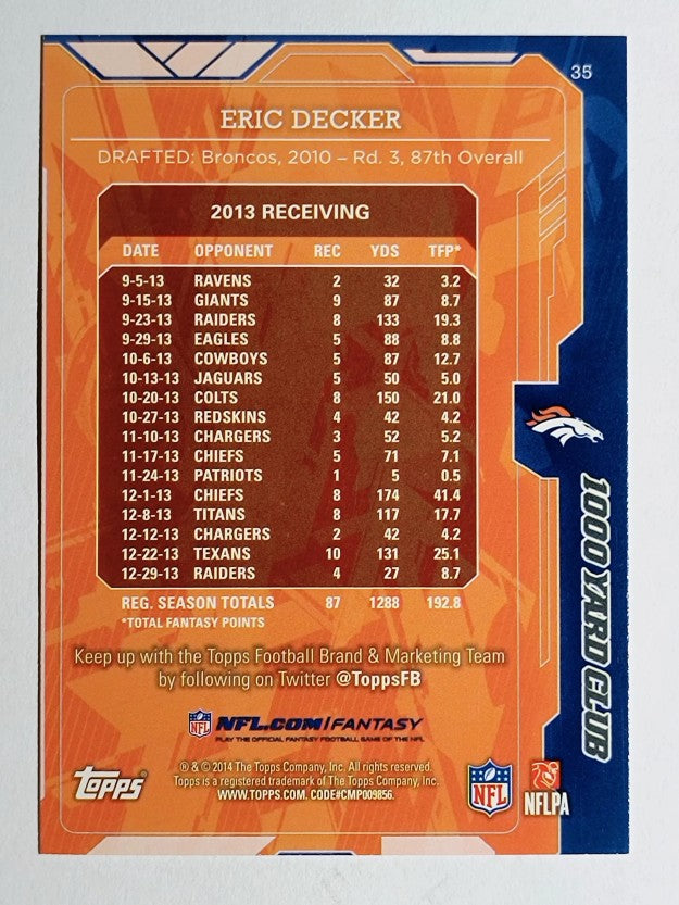 2014 Topps 1000 Yard Club #35 Eric Decker