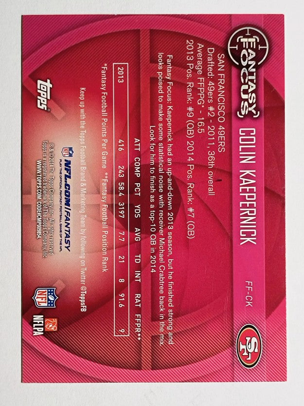 2014 Topps Fantasy Focus #FFCK Colin Kaepernick
