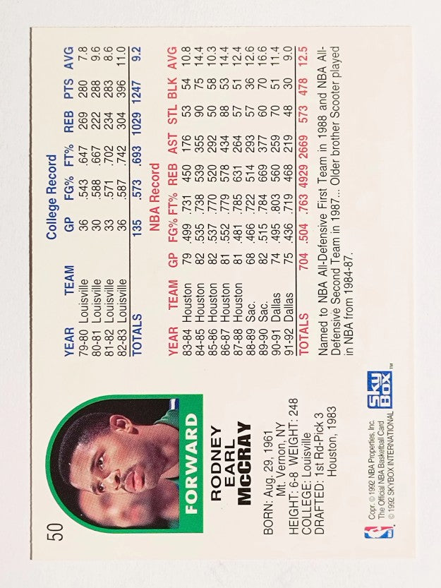 1992-93 Hoops #50 Rodney McCray