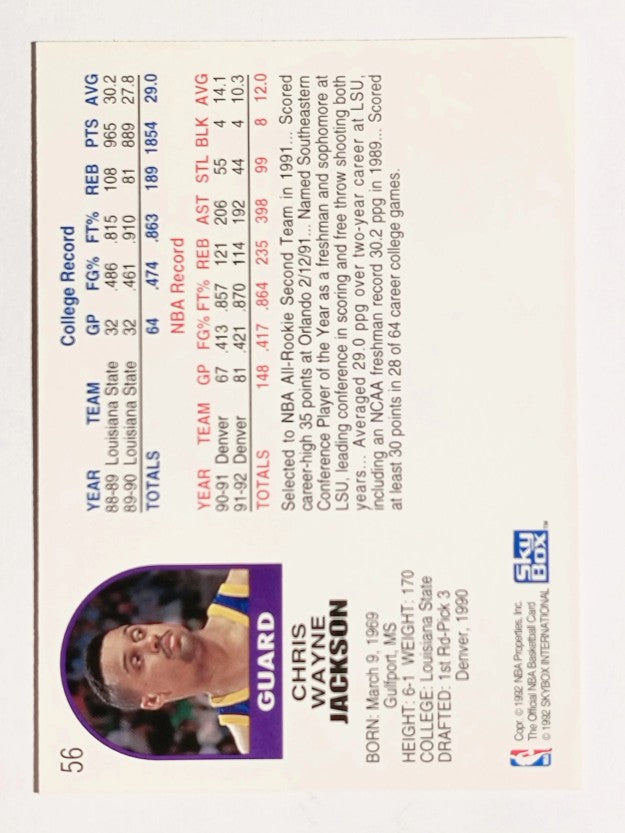 1992-93 Hoops #56 Chris Jackson