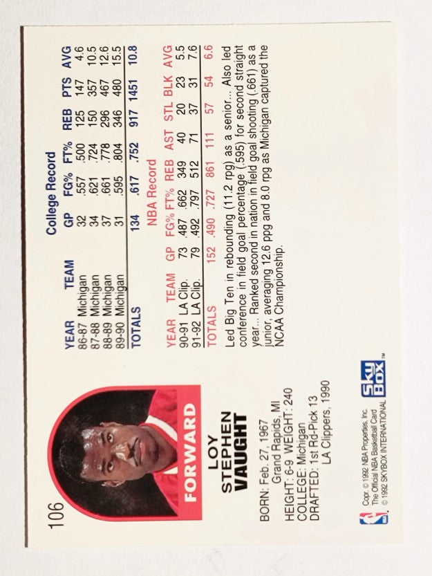 1992-93 Hoops #106 Loy Vaught