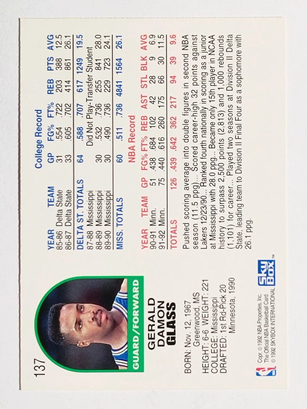 1992-93 Hoops #137 Gerald Glass