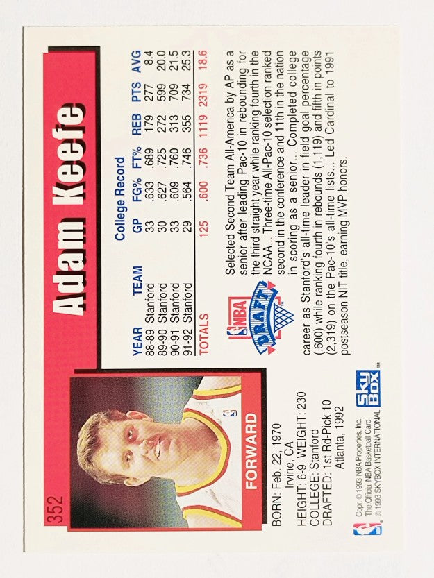 1992-93 Hoops #352 Adam Keefe RC