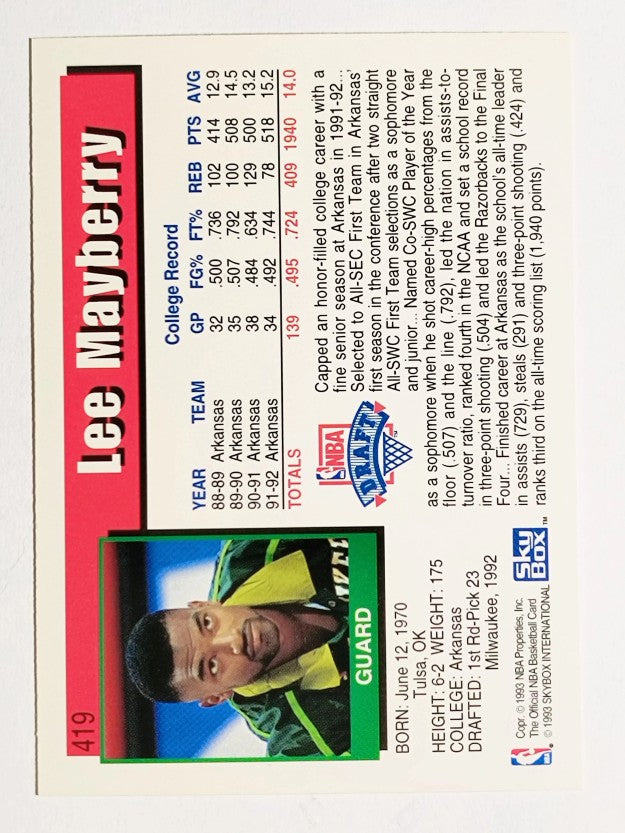 1992-93 Hoops #419 Lee Mayberry RC