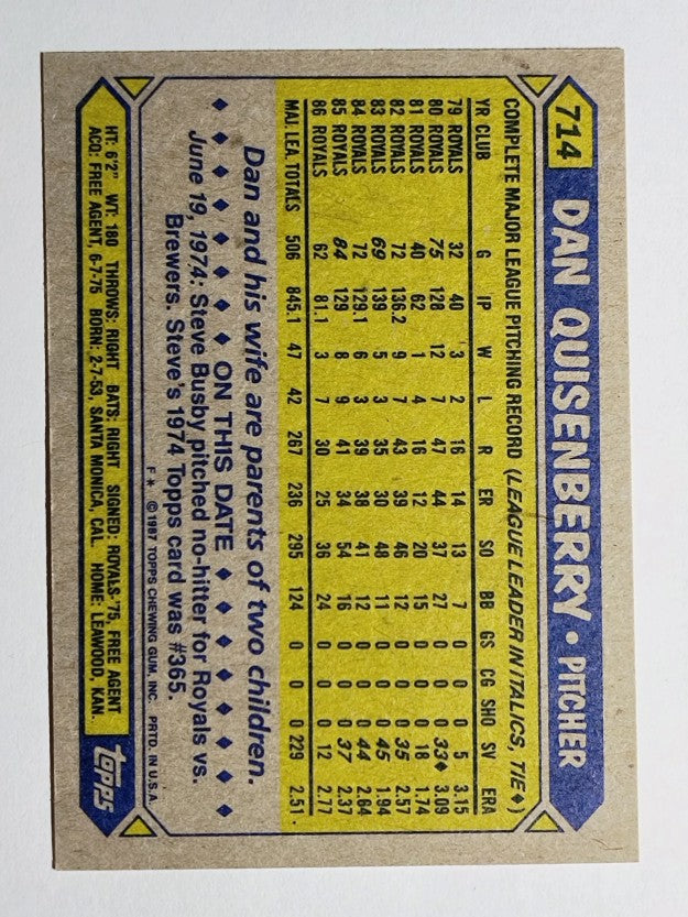 1987 Topps #714 Dan Quisenberry