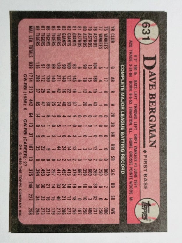 1989 Topps #631 Dave Bergman