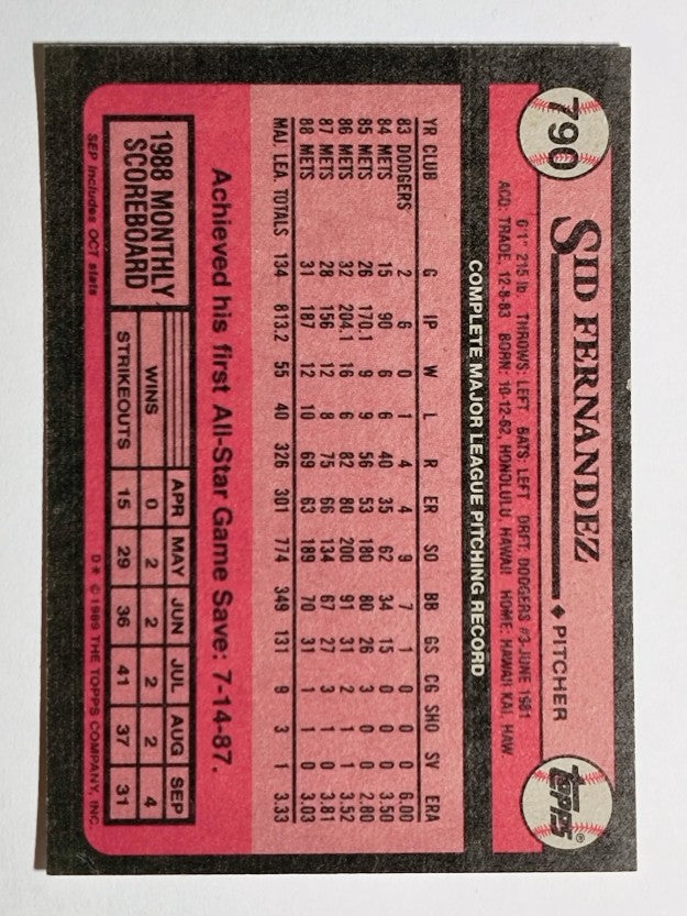 1989 Topps #790 Sid Fernandez