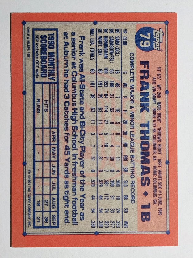 1991 Topps #79 Frank Thomas