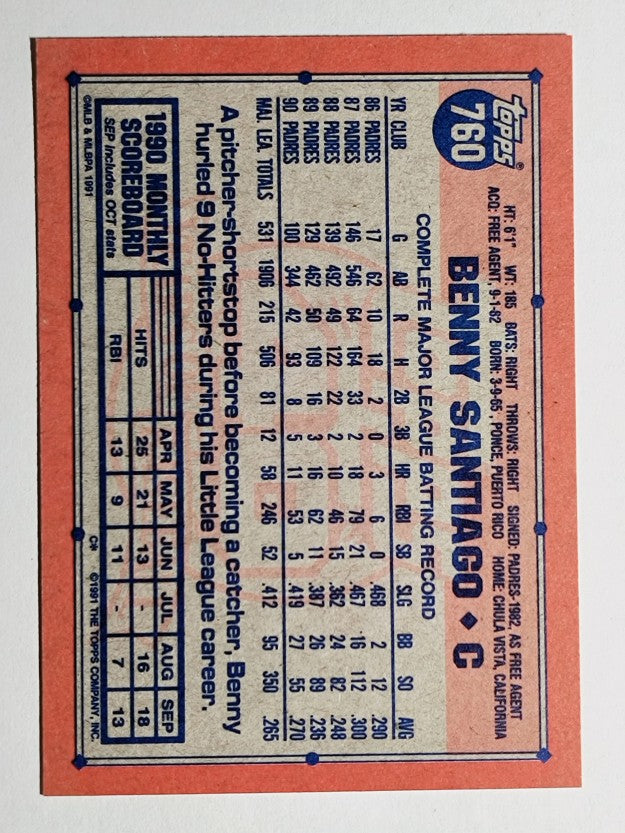 1991 Topps #760 Benny Santiago