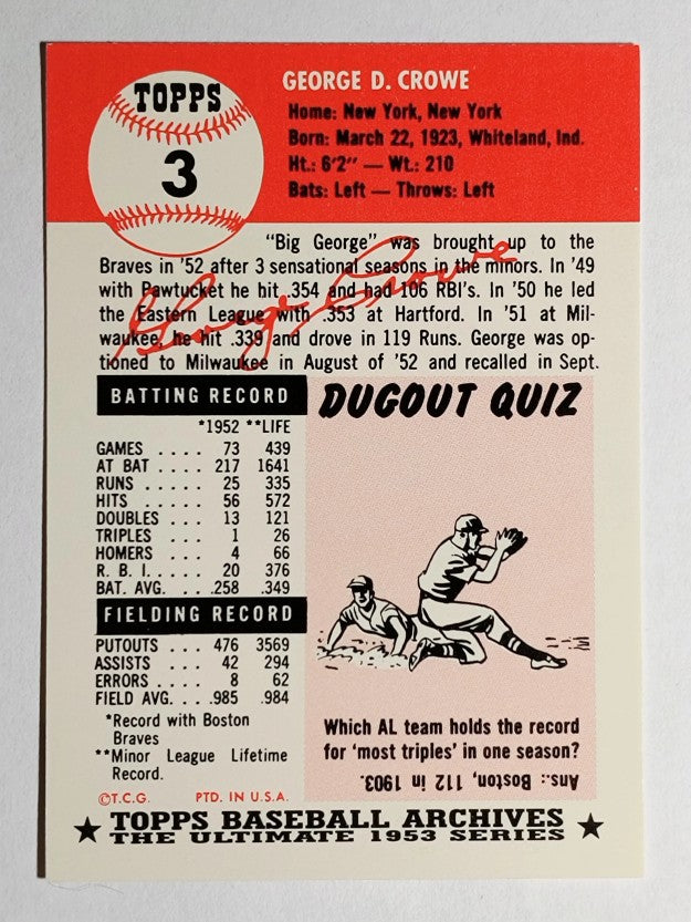 1991 Topps Archives '53 #3 George Crowe