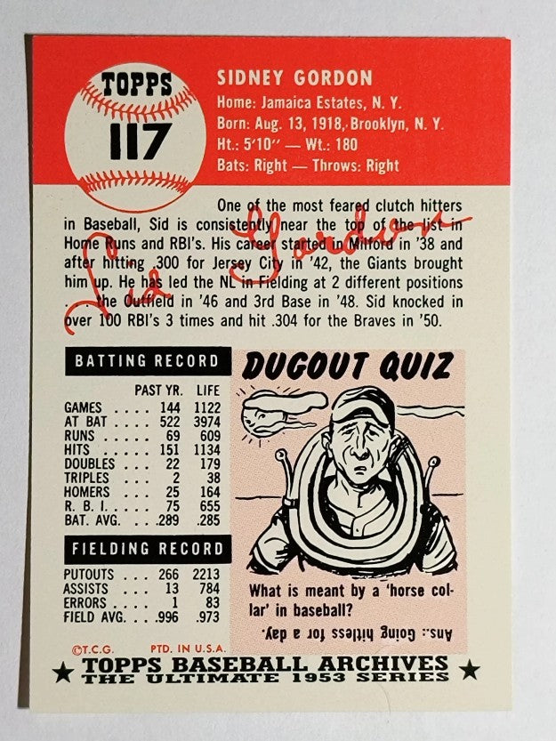 1991 Topps Archives '53 #117 Sid Gordon