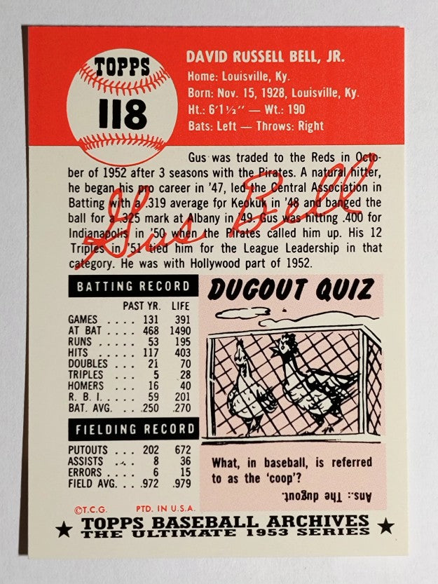1991 Topps Archives '53 #118 Gus Bell