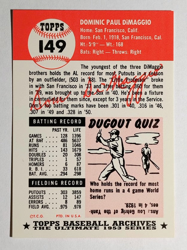 1991 Topps Archives '53 #149 Dom DiMaggio
