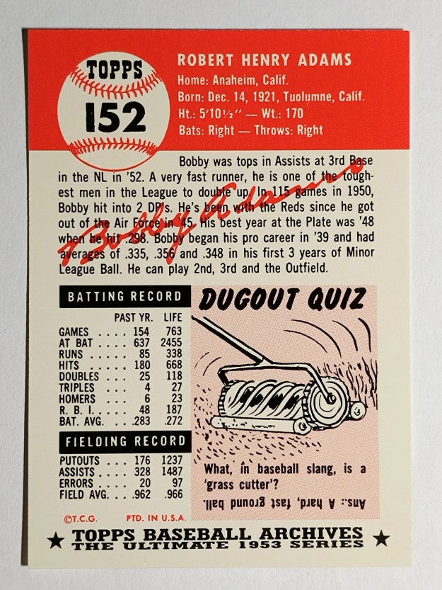 1991 Topps Archives '53 #152 Bob Adams