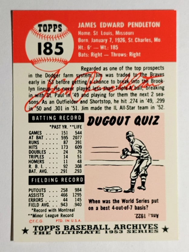 1991 Topps Archives '53 #185 Jim Pendleton