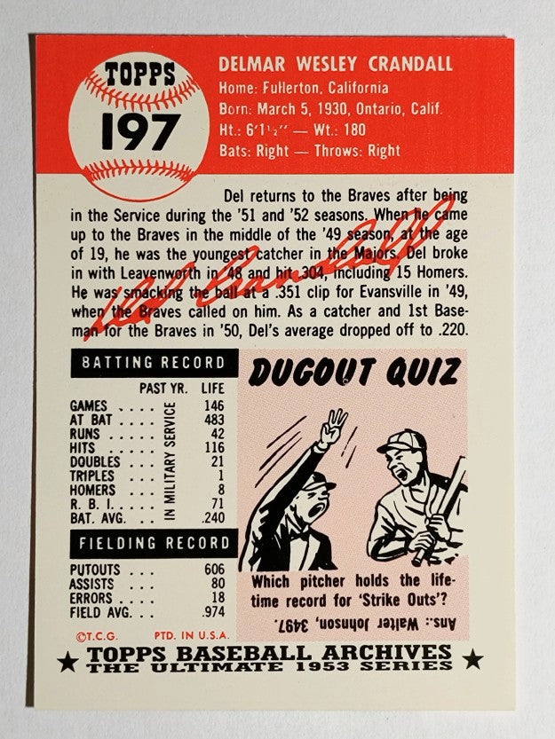 1991 Topps Archives '53 #197 Del Crandall