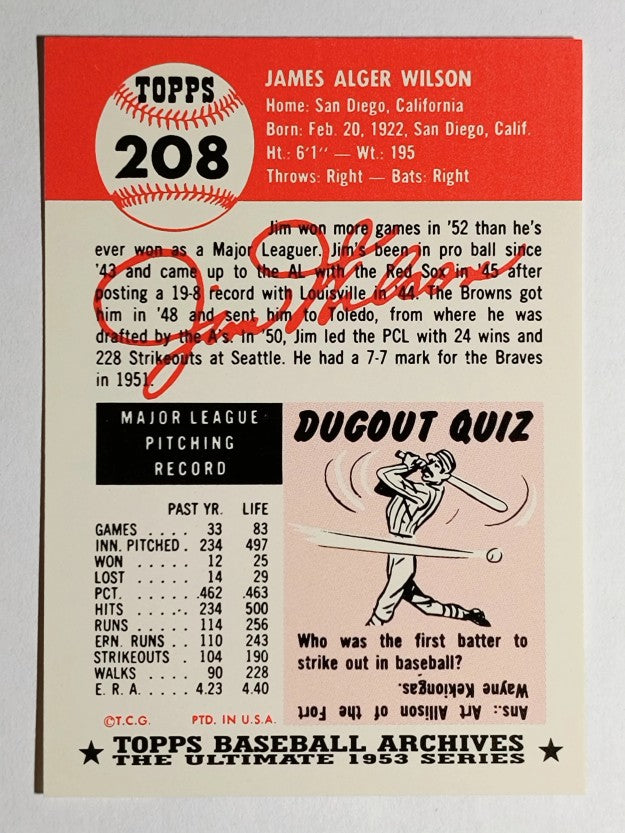 1991 Topps Archives '53 #208 Jim Wilson