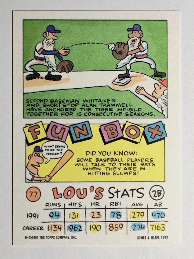 1992 Topps Kids #77 Lou Whitaker