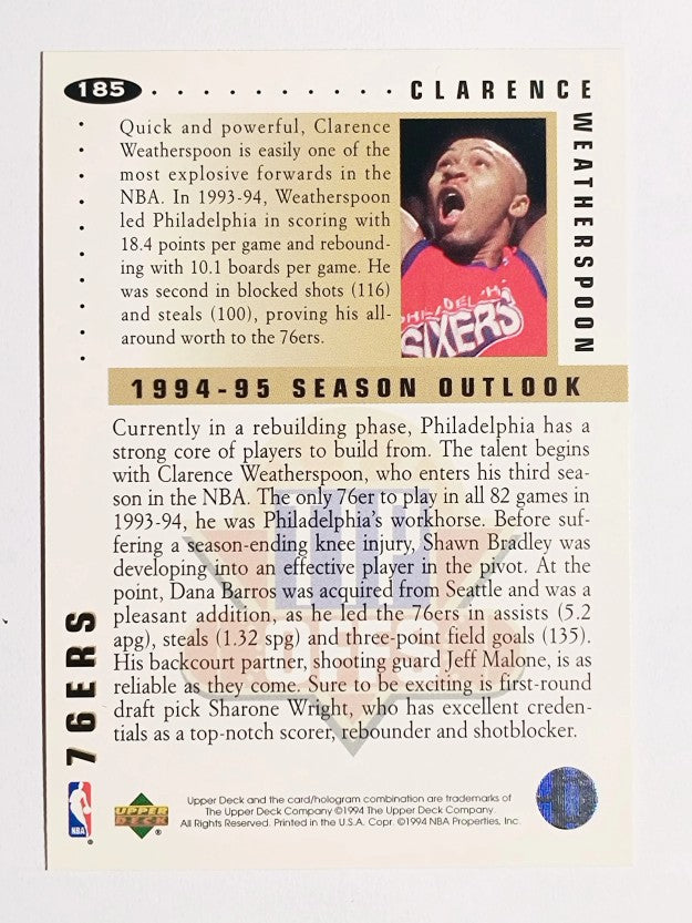 1994-95 Collector's Choice #185 Clarence Weatherspoon TO