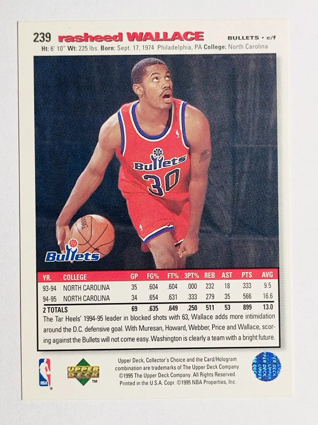 1995-96 Collector's Choice #239 Rasheed Wallace RC (NM)