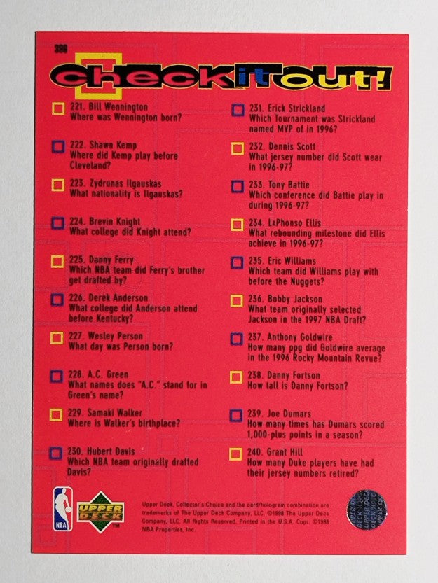 1997-98 Collector's Choice #396 Checklist 1