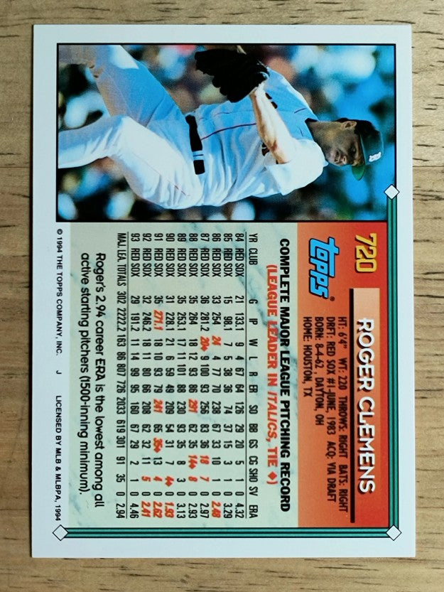 1994 Topps #720 Roger Clemens