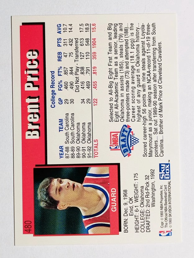 1992-93 Hoops #480 Brent Price RC