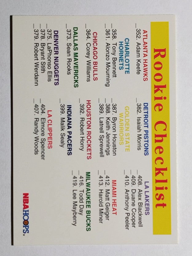1992-93 Hoops #488 Rookie Checklist