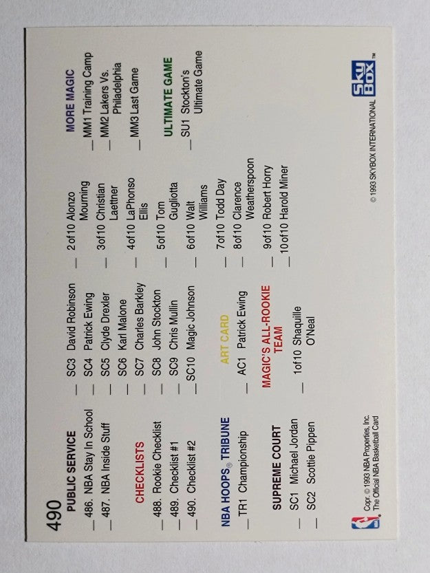 1992-93 Hoops #490 Checklist 2